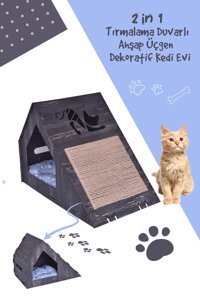 Kef Üçgen İç Mekan Kedi Evi Gri