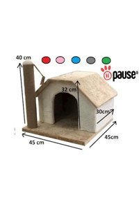 Praticoshop Ponponlu Zilli Minderli Kare İç Mekan Kedi Evi Kahverengi