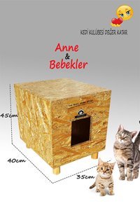 Lüks Anne ve Bebekler Dikdörtgen Su Geçirmez Dış Mekan Kedi Evi Ahşap Rengi