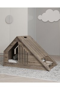 Loqqalluxury Üçgen İç Mekan Kedi Evi Ahşap Rengi