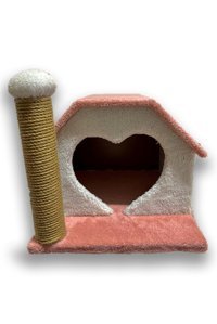 Patieviatölyesi Kalp Kesim Kare İç Mekan Kedi Evi Beyaz-Pembe