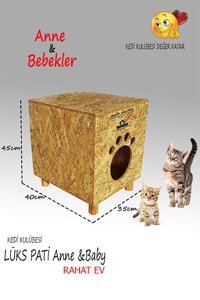 Lüx Dikdörtgen Su Geçirmez Dış Mekan Kedi Evi Ahşap Rengi
