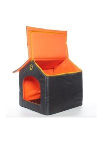 Bebebebek 55x45x50 cm Dikdörtgen Su Geçirmez Dış Mekan-İç Mekan Kedi Evi Siyah-Turuncu
