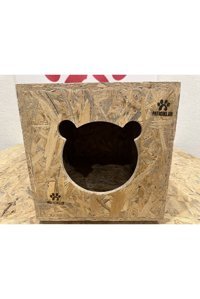 Paticikler Kare Su Geçirmez Dış Mekan Kedi Evi Ahşap Rengi