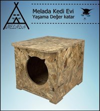 Melada 45x35x34 cm Dikdörtgen Su Geçirmez Dış Mekan Kedi Evi Ahşap Rengi