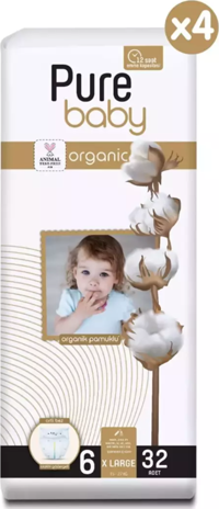 Pure Baby 6 Numara Organik Cırtlı Bebek Bezi 128'li