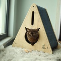 Woofy Catsy 2A Üçgen Su Geçirmez İç Mekan Kedi Evi Ahşap Rengi