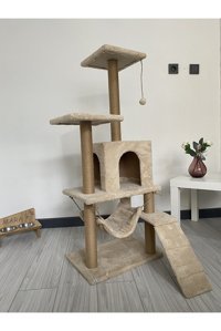 Nursoft B-07 Kare Hamaklı İç Mekan Kedi Evi Bej
