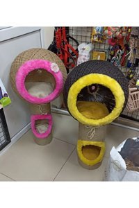 Blackpawspet Kule Yuvarlak İç Mekan Kedi Evi Ahşap Rengi