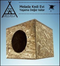 Melada 36x34x32 cm Kare Su Geçirmez Dış Mekan Kedi Evi Ahşap Rengi