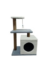 Catoys Oyun Evi Kare İç Mekan Kedi Evi Beyaz-Mavi