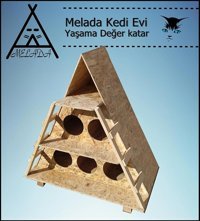 Melada 100x90x55 cm Üçgen 2 Katlı Su Geçirmez Dış Mekan Kedi Evi Ahşap Rengi