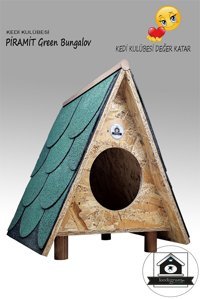 Kedigram Piramit Villa Greenroof Shingle Kaplama Üçgen Su Geçirmez Dış Mekan Kedi Evi Ahşap Rengi