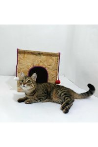 Kumsshop Kare Su Geçirmez Dış Mekan-İç Mekan Kedi Evi Ahşap Rengi