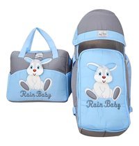Rain Baby Tavşan Taşıma Askılı Portbebe+Bakım Çantası Gri-Mavi