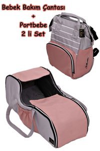 Usf Taşıma Askılı Portbebe/Puset+Bakım Çantası Gri-Pembe