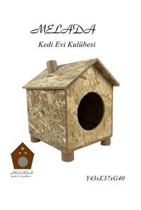 Melada Mobilya Dikdörtgen Su Geçirmez Dış Mekan Çatılı Kedi Evi Ahşap Rengi