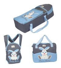 Rain Baby Tavşan 12 kg Kapasiteli Taşıma Askılı Portbebe+Bakım Çantası+Kanguru Gri-Mavi