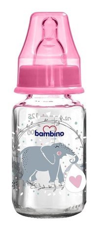 Bambino B013 Cam Gaz Yapmayan Antikolik Yenidoğan Yavaş Akışlı 0+ Ay Desenli Pembe Damaklı Biberon Seti 125 ml