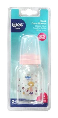 Wee Baby 877 Cam Yenidoğan Yavaş Akışlı 0-6 Ay Desenli Pembe Damaklı Biberon Seti 125 ml