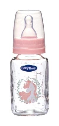 Babytime Bt074 Cam Yavaş Akışlı 0-6 Ay Desenli Pembe Damaklı Biberon Seti 125 ml