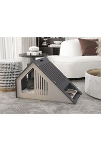 Loqqalluxury Üçgen İç Mekan Kedi Evi Beyaz-Gri