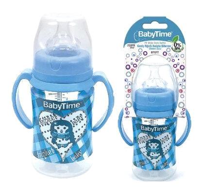 Babytime Bt077 Polipropilen Yavaş Akışlı 0-6 Ay Desenli Mavi Damaklı Biberon Seti 250 ml