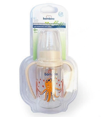 Bambino B015 Polipropilen Antikolik Yavaş Akışlı Kulplu 0+ Ay Desenli Krem Damaklı Biberon Seti 125 ml