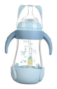 Mobutofu Polipropilen Kulplu 6+ Ay Mavi Damaklı Biberon Seti 260 ml