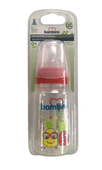 Bambino B026 Polipropilen Yavaş Akışlı 0-6 Ay Desenli Kırmızı Damaklı Biberon Seti 150 ml
