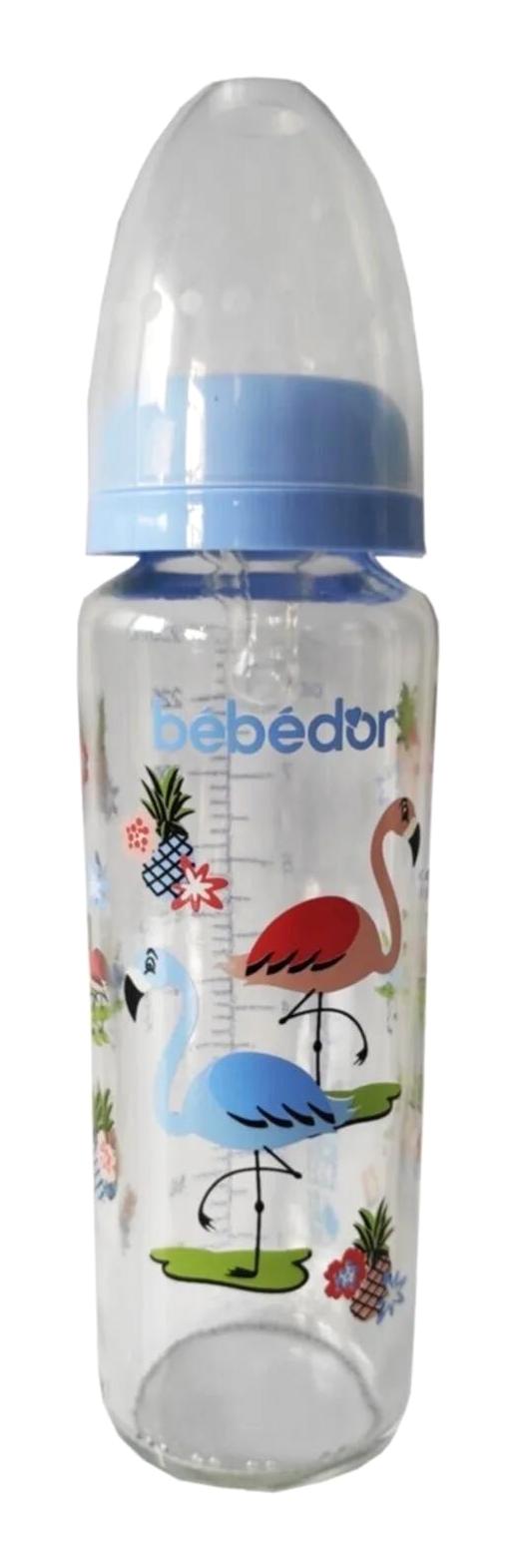 Bebedor 31302 Cam Antikolik 0-6 Ay Desenli Mavi Damaklı Biberon Seti 250 ml