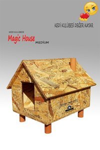 Kedigram Magichouse Medium Dikdörtgen Su Geçirmez Dış Mekan Kedi Evi Ahşap Rengi