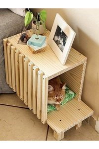 Afatabey Dikdörtgen İç Mekan Kedi Evi Ahşap Rengi