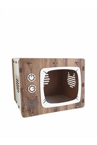 Digitus Retro Dikdörtgen İç Mekan Kedi Evi Ahşap Rengi-Beyaz