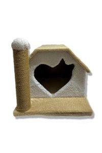 Patieviatölyesi Kalp Desenli Kare İç Mekan Kedi Evi Beyaz-Sarı