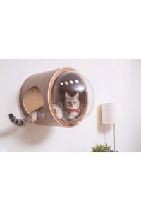 Algune Tasarım Yuvarlak İç Mekan Kedi Evi Ahşap Rengi