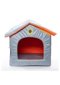 Bebebebek 55x45x50 cm Dikdörtgen Su Geçirmez Dış Mekan-İç Mekan Kedi Evi Gri-Turuncu
