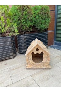 Apak Ahşap Çatılı Kare Su Geçirmez Dış Mekan Kedi Evi Ahşap Rengi