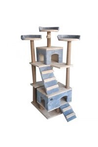 Petshopbero Kare 2 Katlı İç Mekan Kedi Evi Beyaz-Mavi