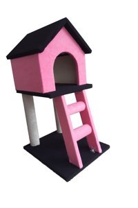 Znrgenc Tırmalama Tahtalı Kare Dış Mekan Kedi Evi Pembe-Siyah