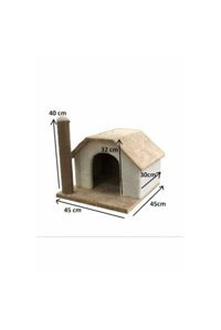 Maya Ponponlu Zilli Minderli Kare İç Mekan Kedi Evi Bej