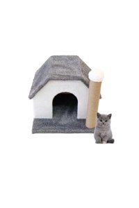 Karahan Petshop Kare İç Mekan Kedi Evi Gri