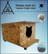 Melada 47x36x25 cm Dikdörtgen Su Geçirmez Dış Mekan Kedi Evi Ahşap Rengi