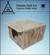 Melada 35x33x23 cm Dikdörtgen Su Geçirmez Dış Mekan Kedi Evi Ahşap Rengi