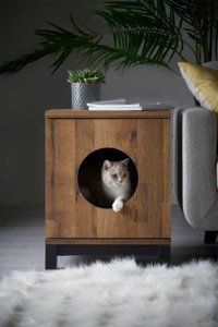 Latanwood Ltnwd-KediEvi4 Kare İç Mekan Kedi Evi Ahşap Rengi