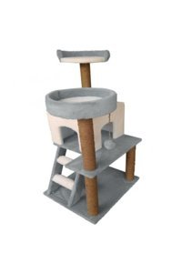 Aybenas Yataklı Kare İç Mekan Kedi Evi Beyaz-Gri
