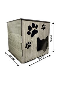 Arzum Petshop Patili Kare İç Mekan Kedi Evi Ahşap Rengi