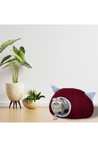 Veldena Yuvarlak İç Mekan Kedi Evi Bordo-Mavi