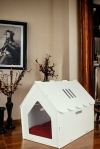 Pandogo Model 4 Dikdörtgen İç Mekan Kedi Evi Beyaz