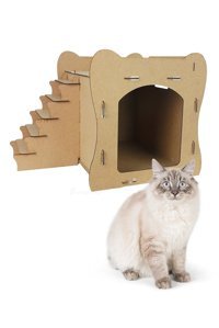 Starlightning Merdivenli Kare İç Mekan Kedi Evi Ahşap Rengi
